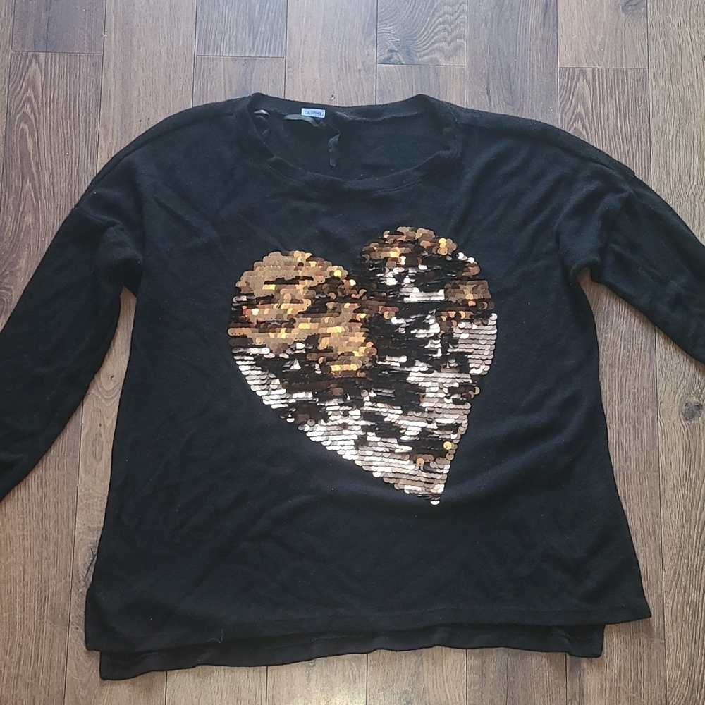 Black Sequin Heart Sweater